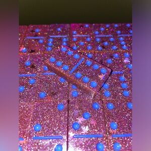 Fuchsia Autumn Dominoes W/ Slate Blue Dots